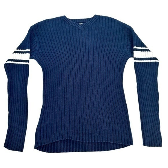 90’s AEROPOSTALE NAVY BLUE WHITE STRIPE LONG SLEEVE SWEATER, SIZE XL - Picture 2 of 4